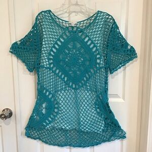 Cato Teal crochet like top with tank top, size XL